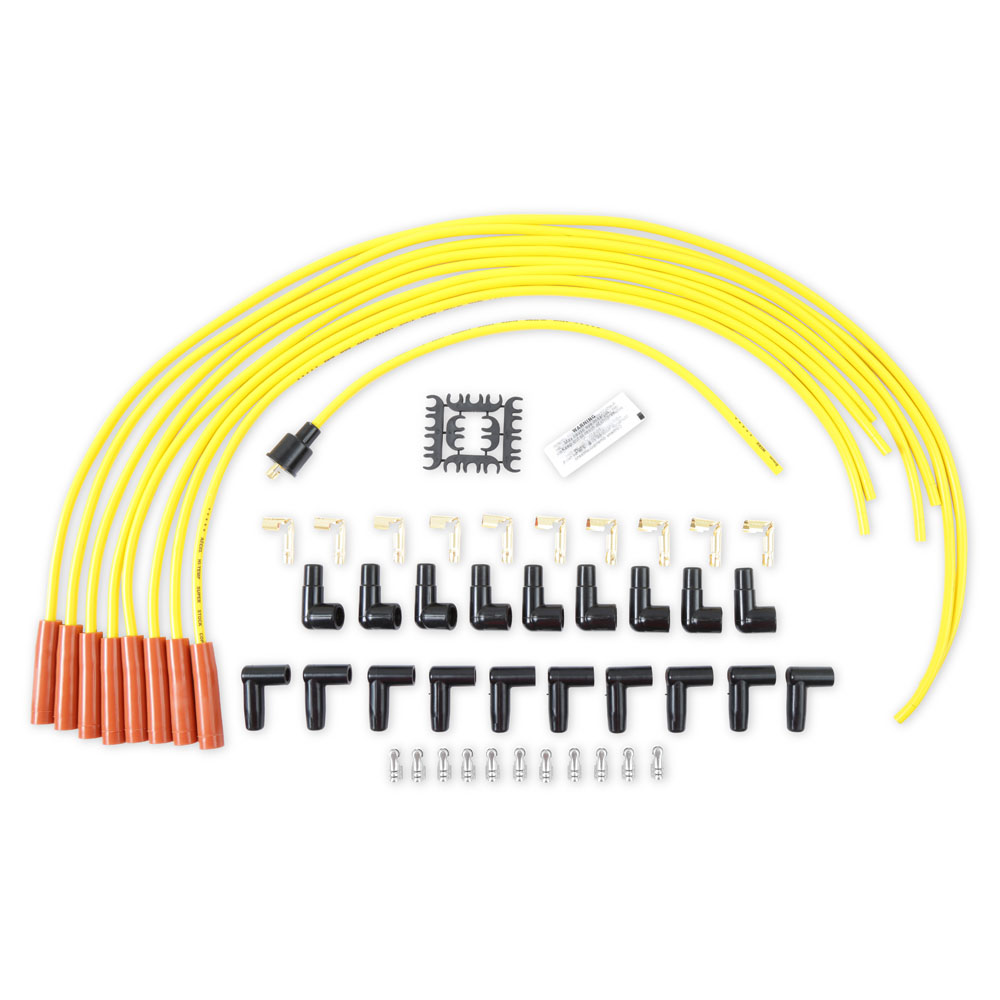 ACCEL Spark Plug Wires 4038; Super Stock 8 mm Yellow Spiral Core Straight HEI/Male and Female/Socket 