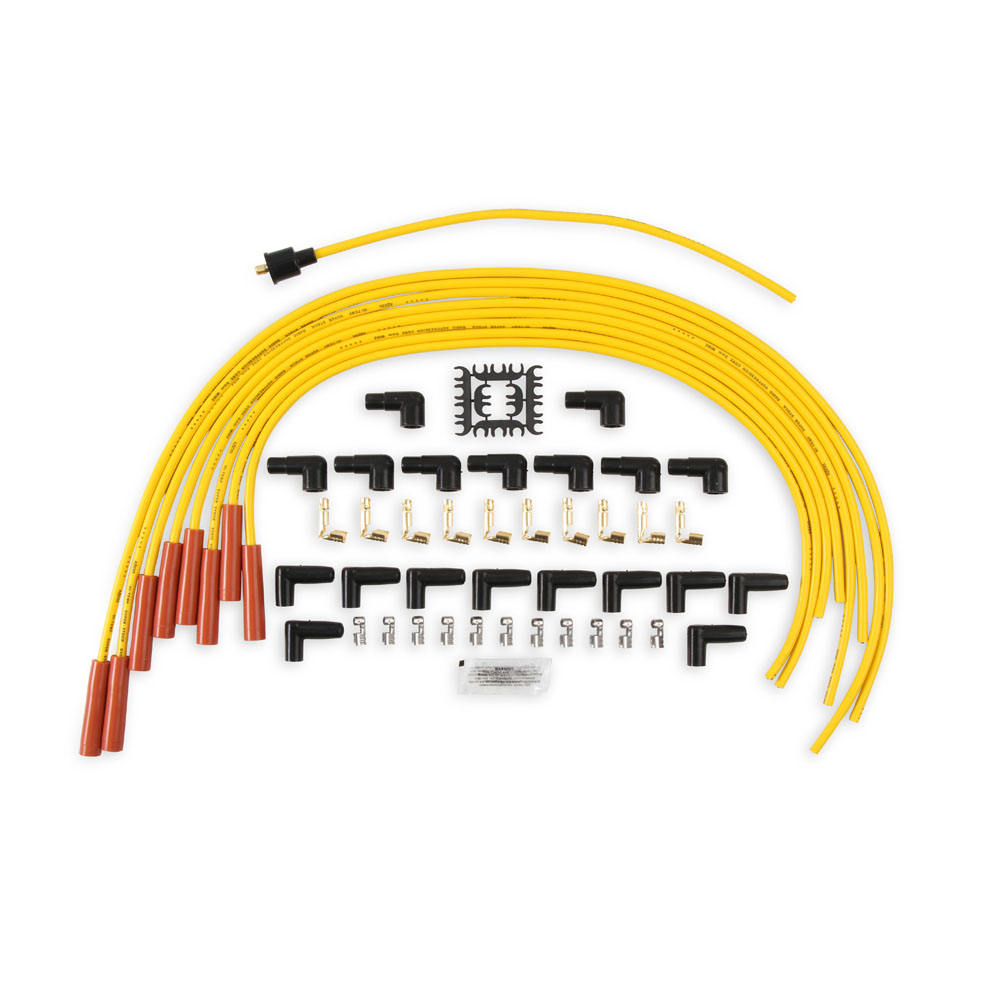 ACCEL Spark Plug Wires 4040; Super Stock 8 mm Yellow Spiral Core Straight HEI/Male and Female/Socket 