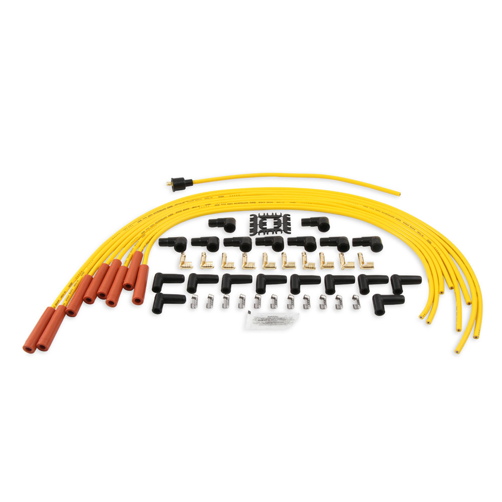 ACCEL Spark Plug Wires 4040; Super Stock 8 mm Yellow Spiral Core Straight HEI/Male and Female/Socket 