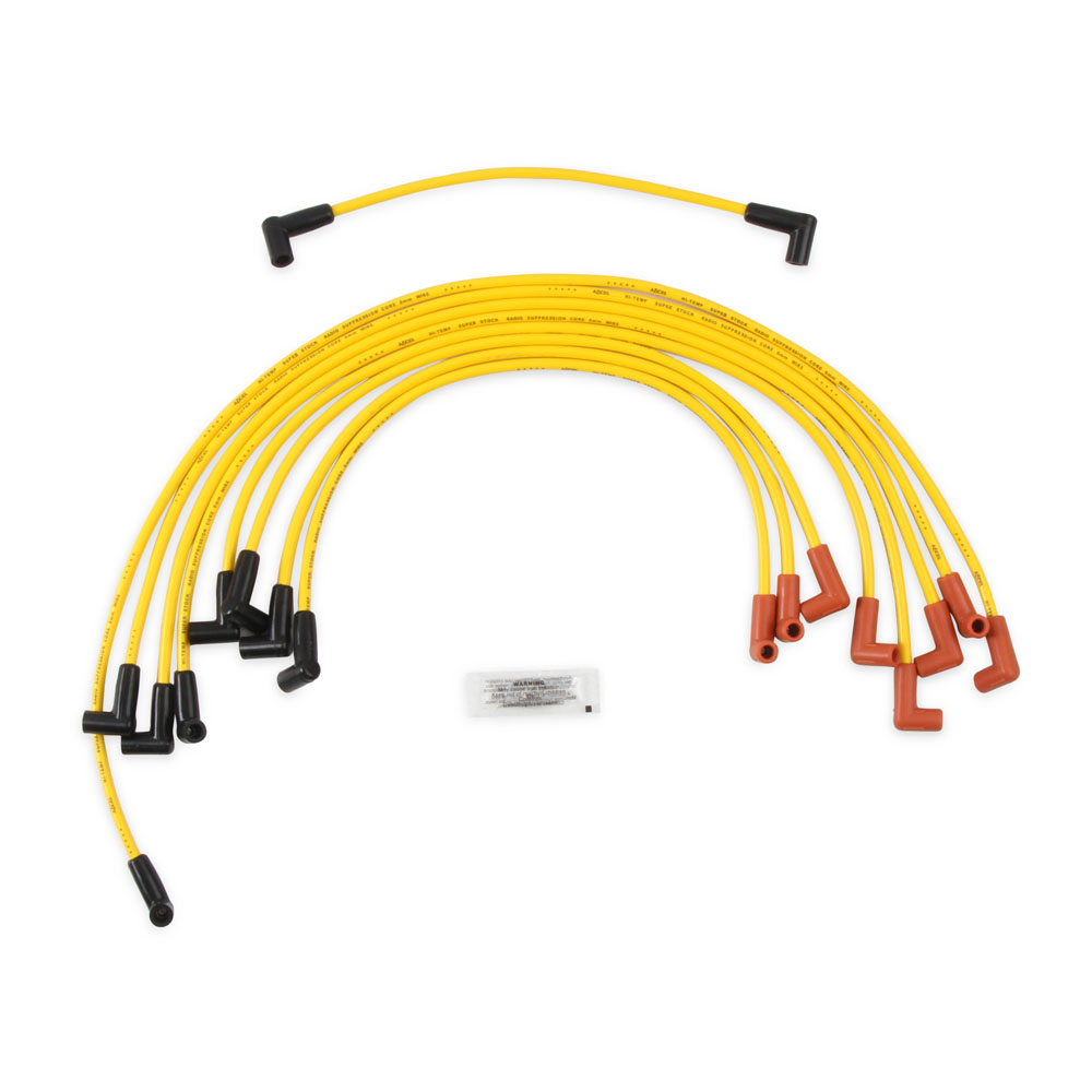 ACCEL Spark Plug Wires 4048; Super Stock 8mm Yellow Spiral Core 90 deg. HEI/Male for 1974 to 1986 Chevy 262 to 400 
