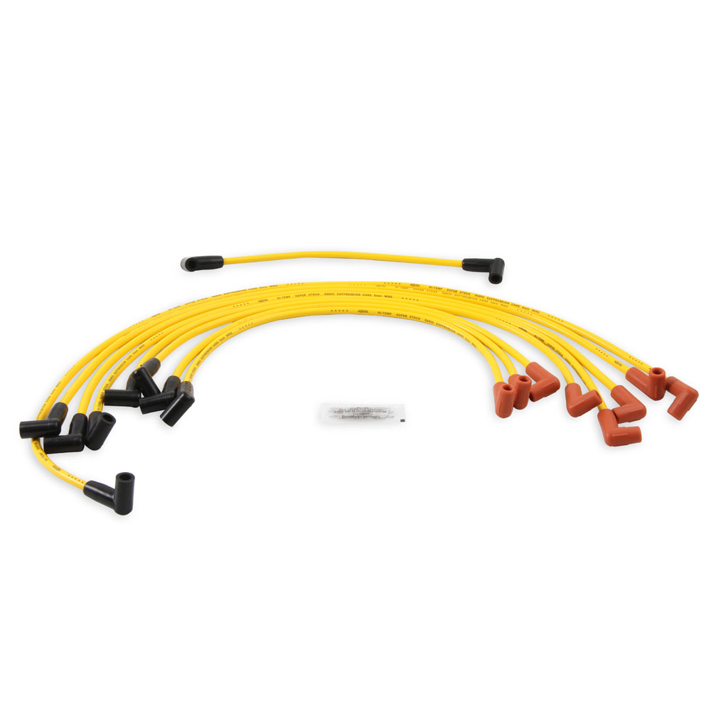 ACCEL Spark Plug Wires 4048; Super Stock 8mm Yellow Spiral Core 90 deg. HEI/Male for 1974 to 1986 Chevy 262 to 400 