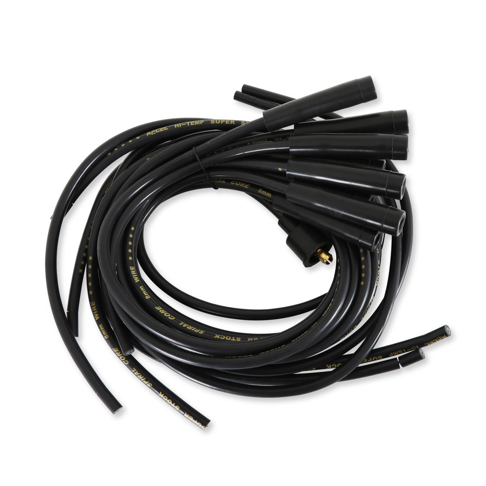 ACCEL Spark Plug Wires 5040K; Super Stock 8 mm Black Spiral Core Straight 