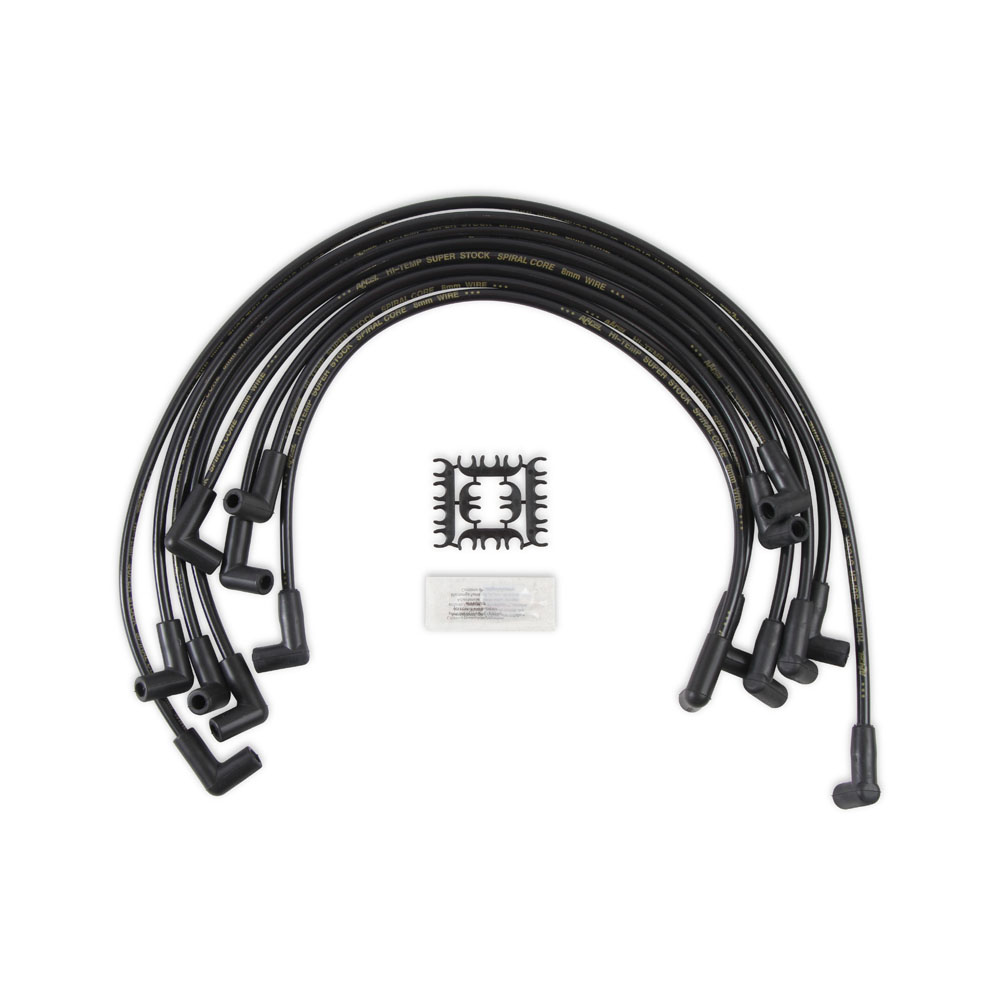 ACCEL Spark Plug Wires 5048K; Super Stock 8mm Black Spiral Core 90 deg. HEI/Male for 1974 to 1986 Chevy 350, 400 