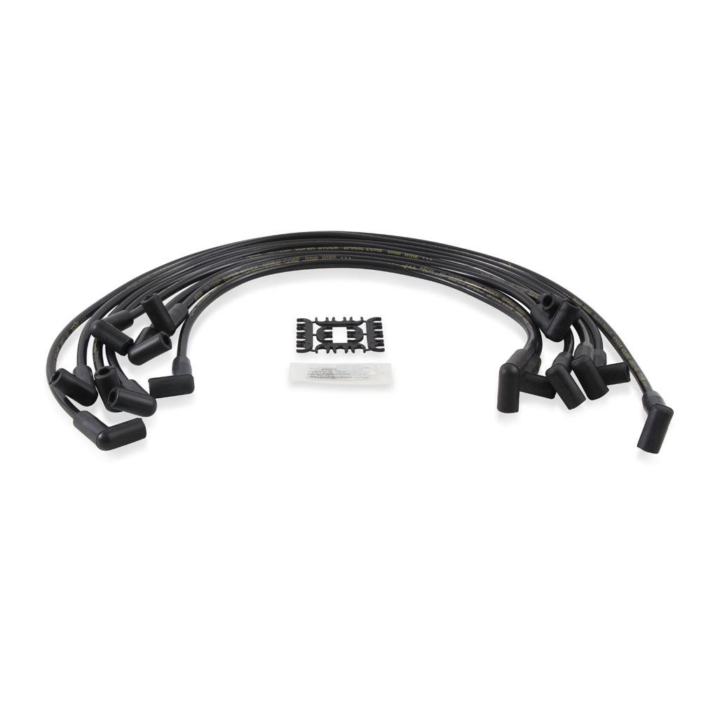 ACCEL Spark Plug Wires 5048K; Super Stock 8mm Black Spiral Core 90 deg. HEI/Male for 1974 to 1986 Chevy 350, 400 