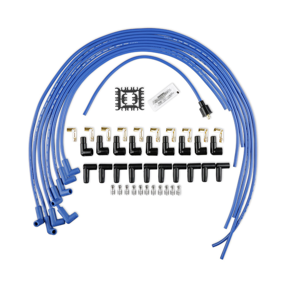 ACCEL Spark Plug Wires 4039B; Super Stock 8 mm Blue Copper Core 90 deg. HEI/Male and Female/Socket 