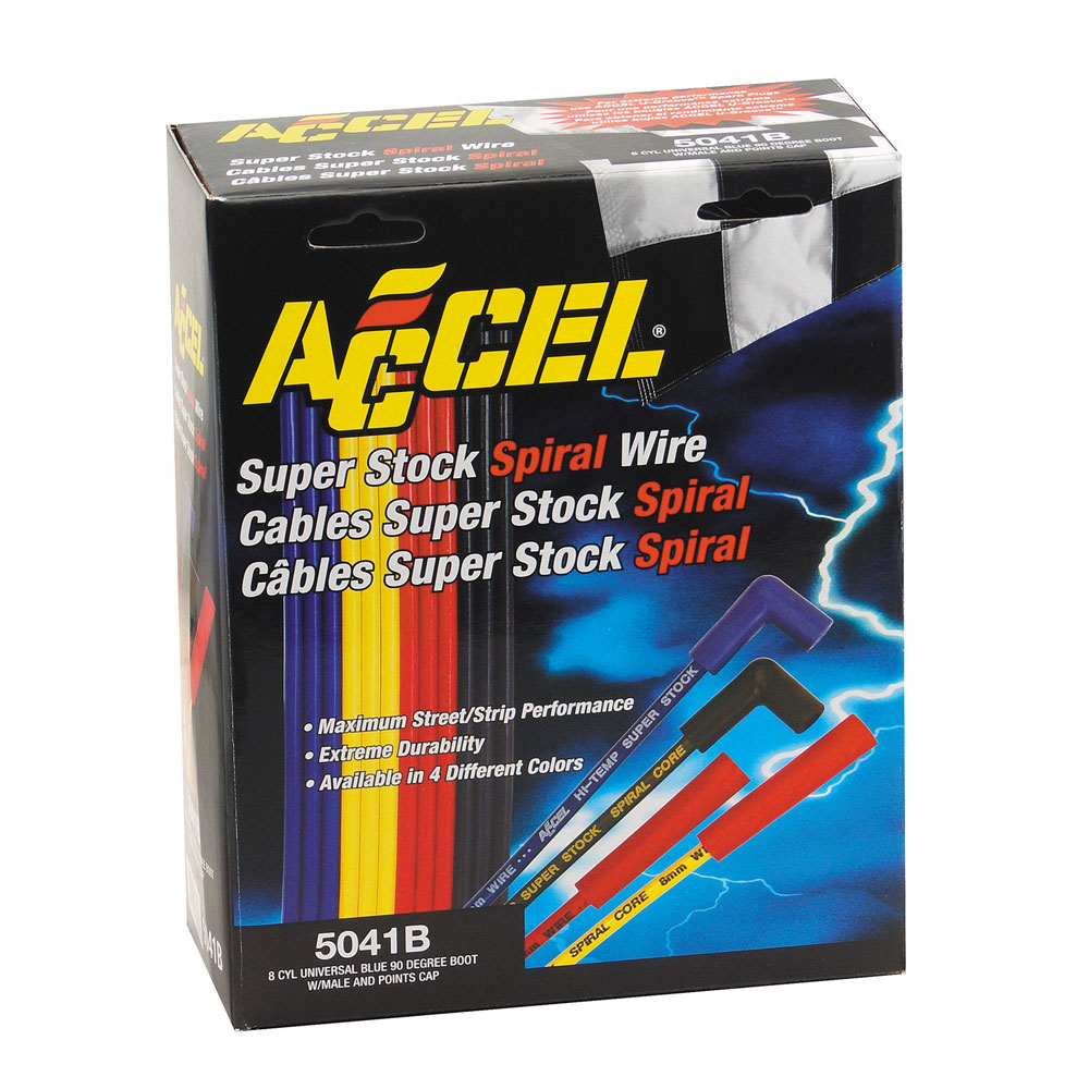 ACCEL Spark Plug Wire Set 5041B; Super Stock 8.000 mm Blue Spiral Core 90 deg. 