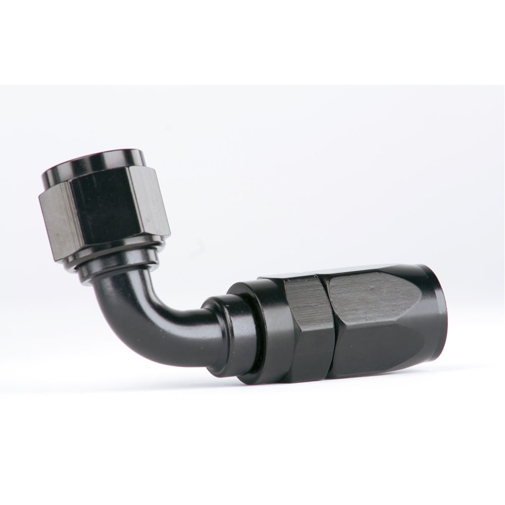 Aeromotive Hose End 15655; Reusable Swivel Black -08AN 90 deg. -08AN Female 