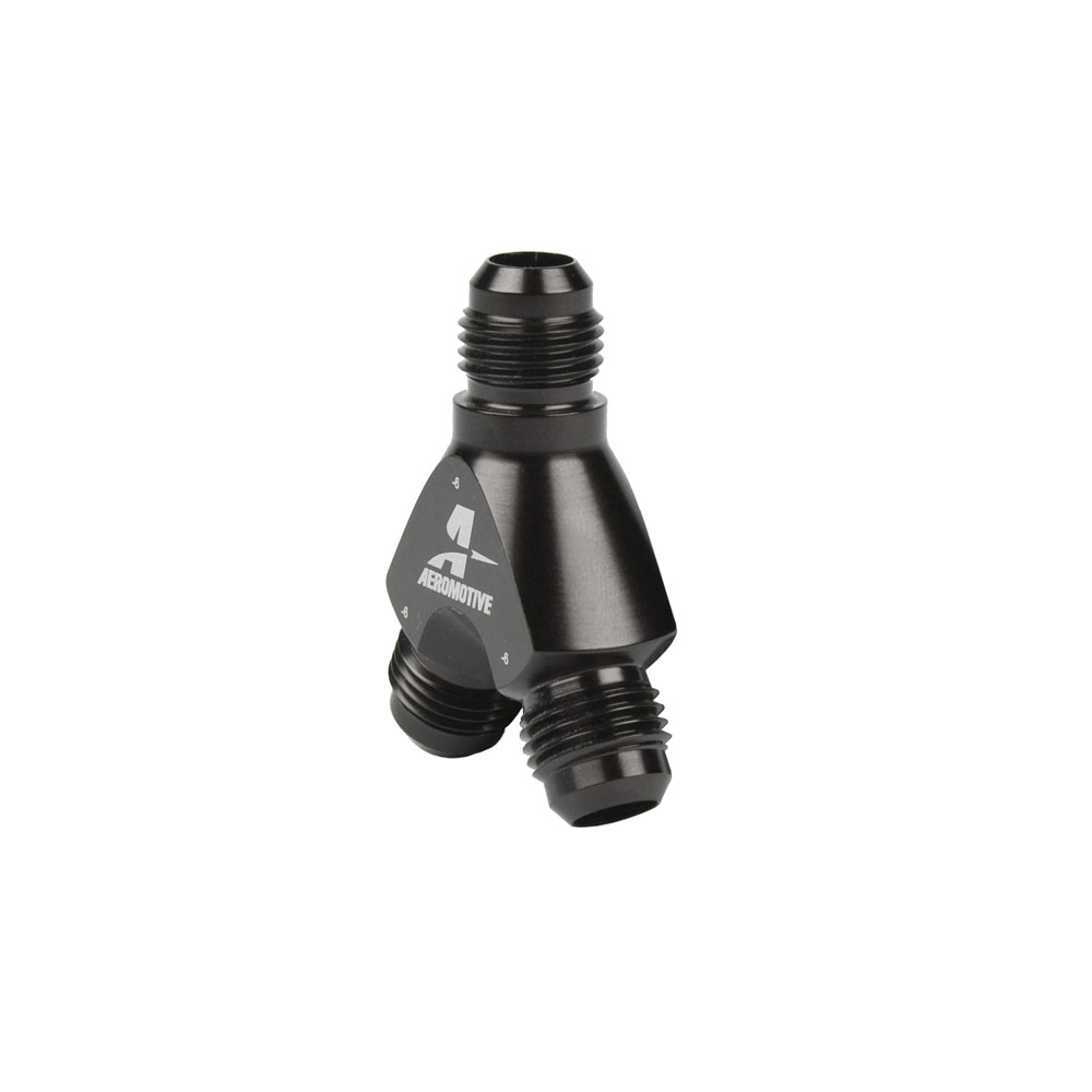 Aeromotive Distribution Blocks 15672; AN to AN Y-Block Black -06AN Male Y Fitting -06AN Male -06AN Male 