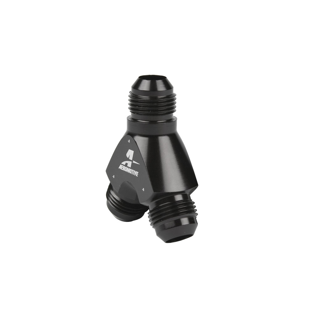 Aeromotive Distribution Blocks 15674; AN to AN Y-Block Black -08AN Male Y Fitting -08AN Male -08AN Male 
