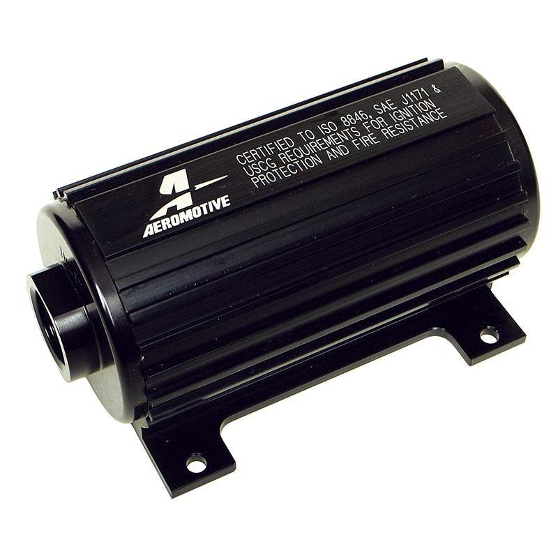 Aeromotive Fuel System Electric Fuel Pump 11108; A1000 Marine 450 lbs/hr. @ 65 PSI 600 lbs/hr. @ 90 PSI Black Hardcoat Billet Aluminum Alcohol, E85, Gasoline, Race Gas 