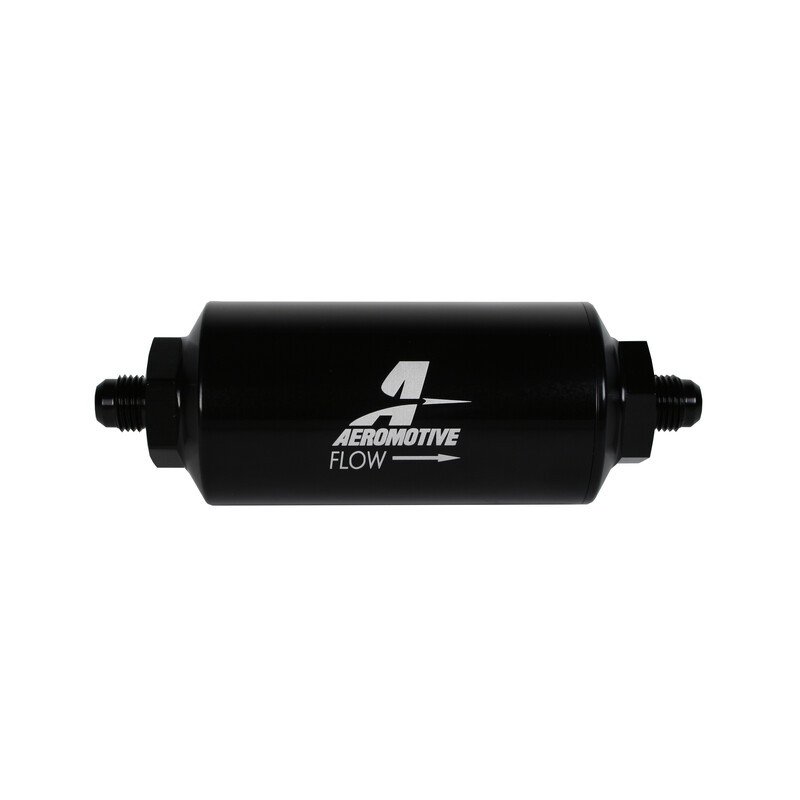 Aeromotive Fuel System Fuel Filter 12347; Gasoline, Diesel 10 Micron Black Anodized Aluminum Cellulose 