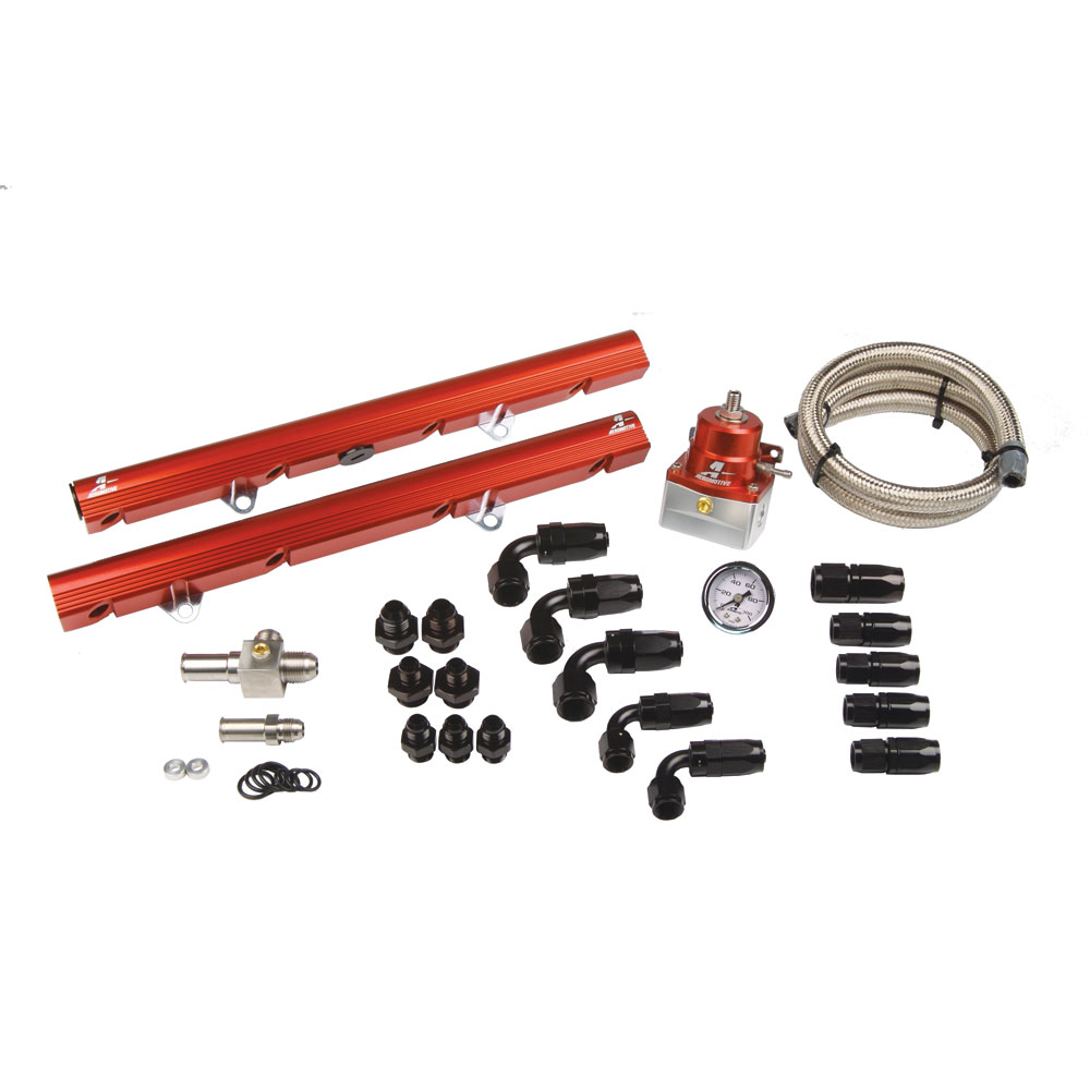 Photo for Aeromotive Fuel System Fuel Injector Rail Kit 14102; Red Anodized Aluminum for 1986 to 1995 Ford Mustang GT, Mustang Cobra 5.0L 