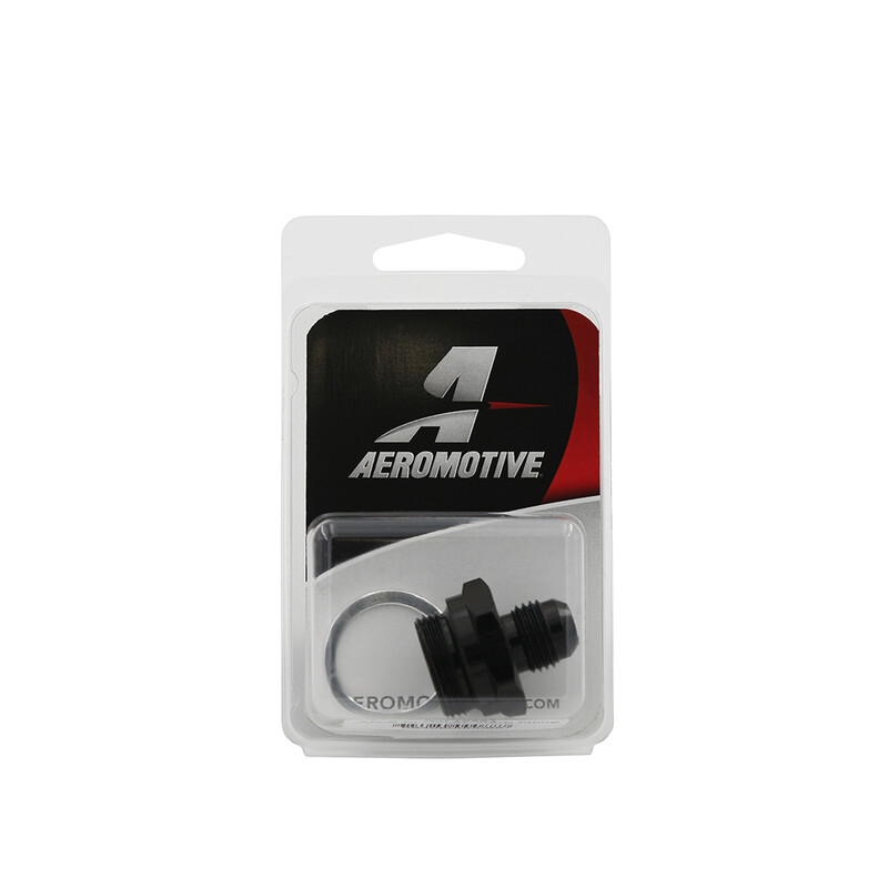 Aeromotive Carburetor Fuel Inlet Fitting 15201; Carburetor Inlet Adapter Black Anodized -06AN Male Straight 7/8 in. -20 
