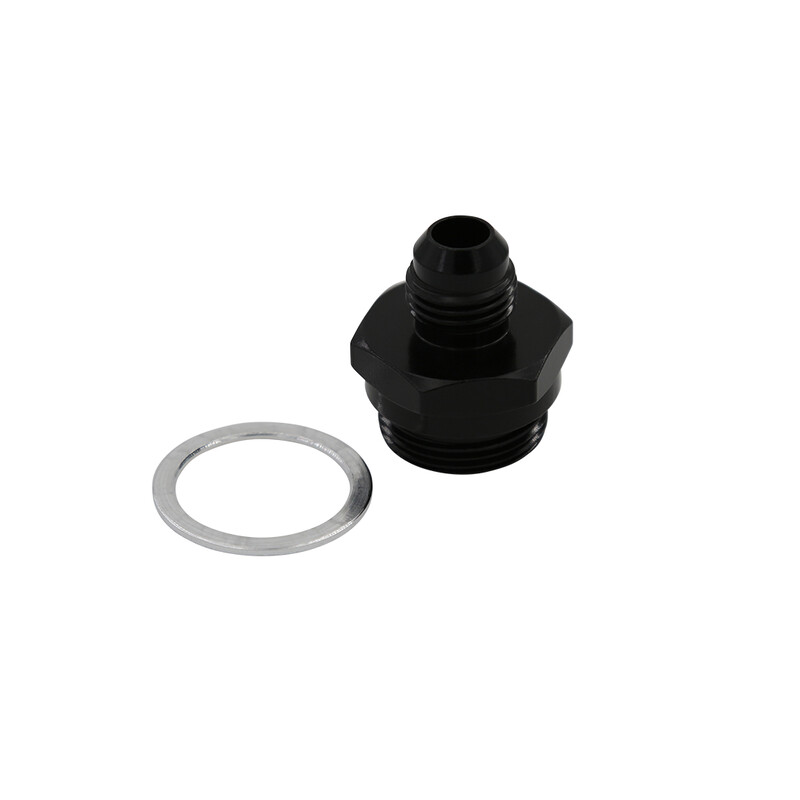 Aeromotive Carburetor Fuel Inlet Fitting 15201; Carburetor Inlet Adapter Black Anodized -06AN Male Straight 7/8 in. -20 