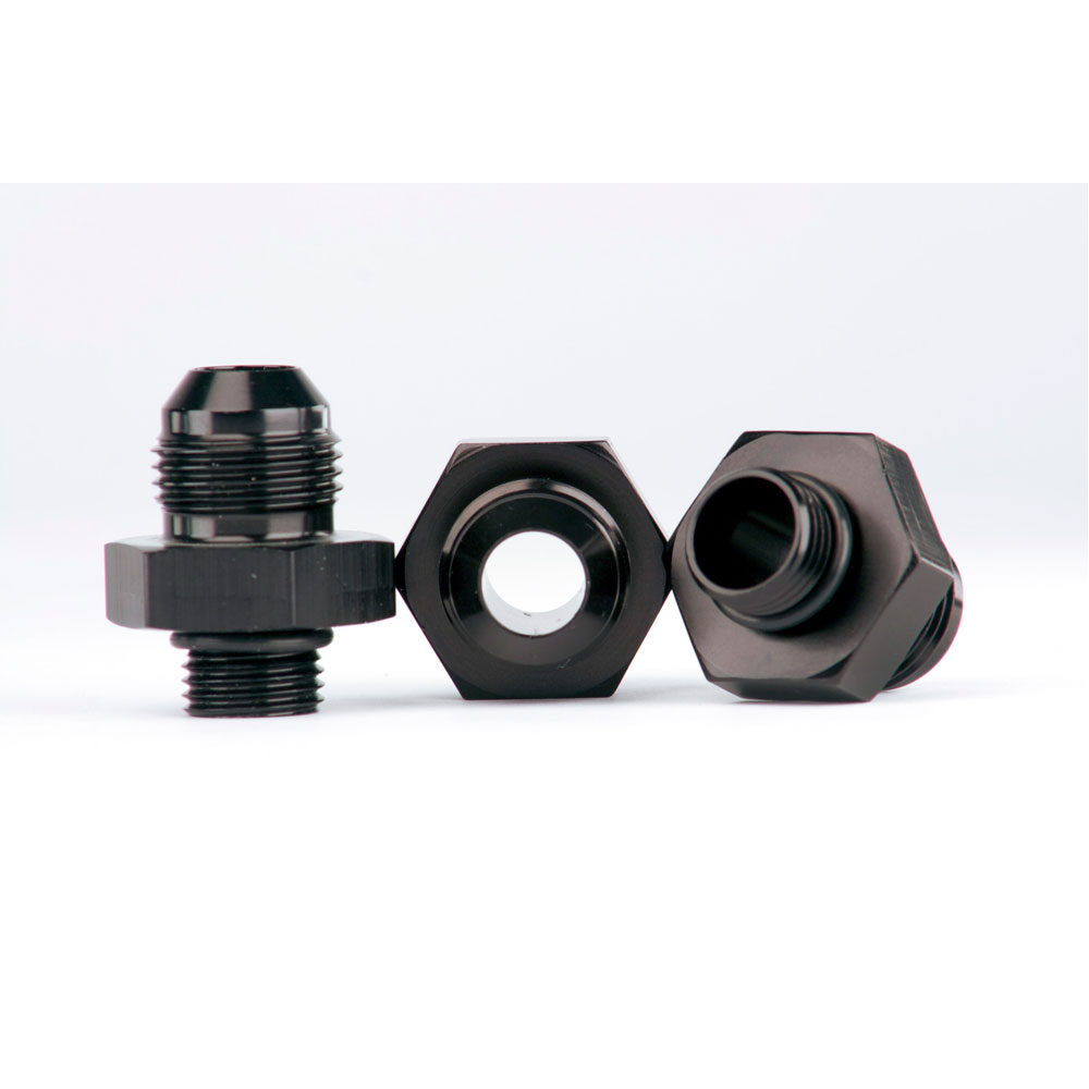 Photo for Aeromotive Fuel System Fitting Kit 15203; AN to ORB Port Adapter Aluminum -06AN Male 3 Fitting Black Anodized