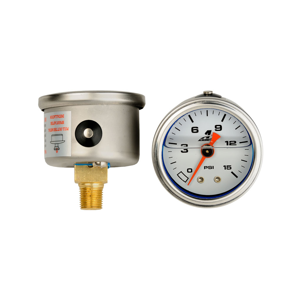 Aeromotive Fuel Pressure Gauge 15632; Inline 0 to 15 PSI 1-1/2 in. 