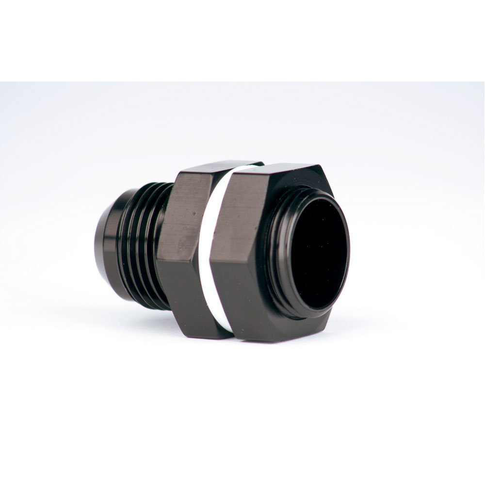 Aeromotive Fuel System AN Fitting 15647; Fuel Cell Bulkhead Black -12AN Male Straight -12AN Male with Washer 