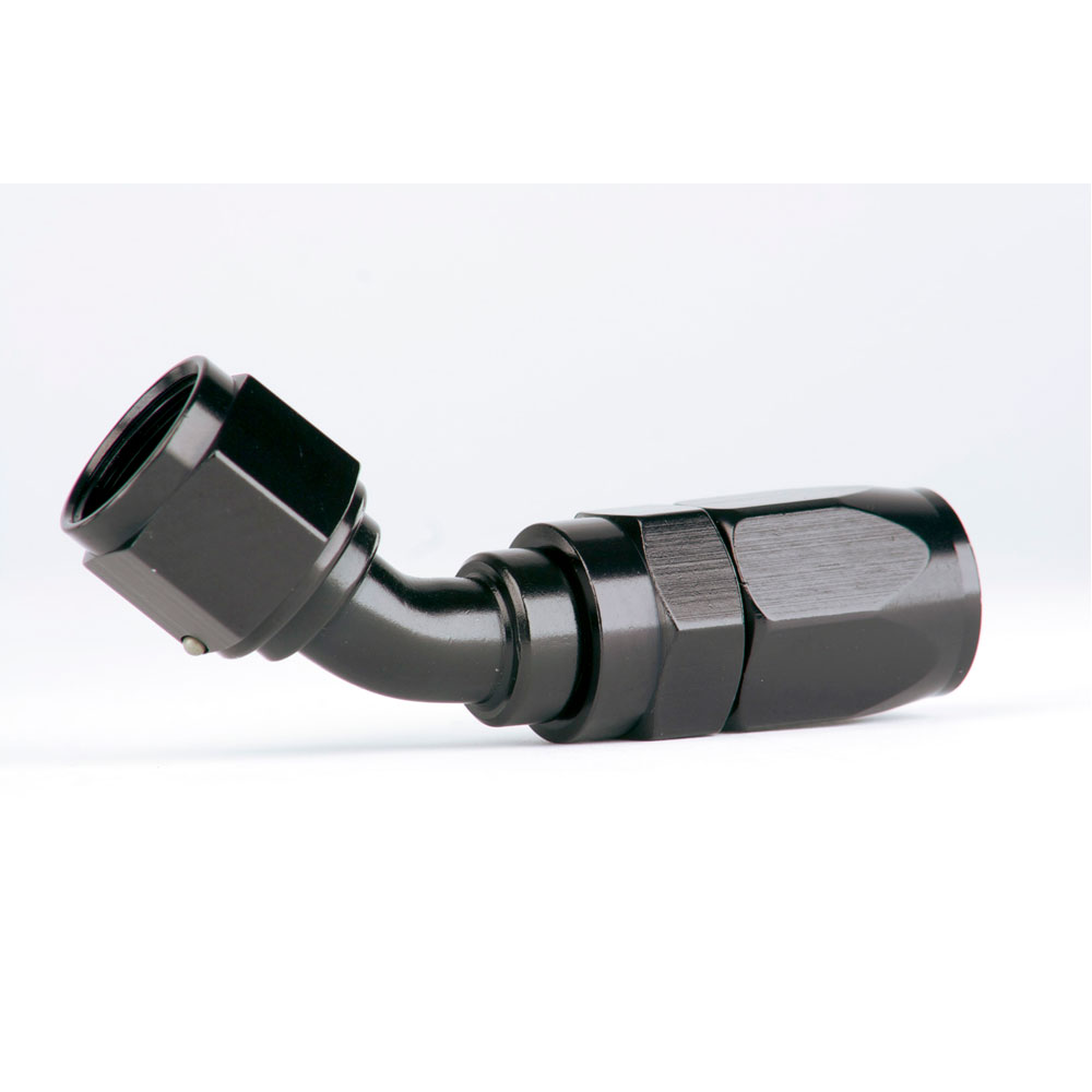 Aeromotive Fuel System Fuel Hose Fitting 15654; Reusable Swivel Black Anodized -08AN 45 deg. -08AN Female 