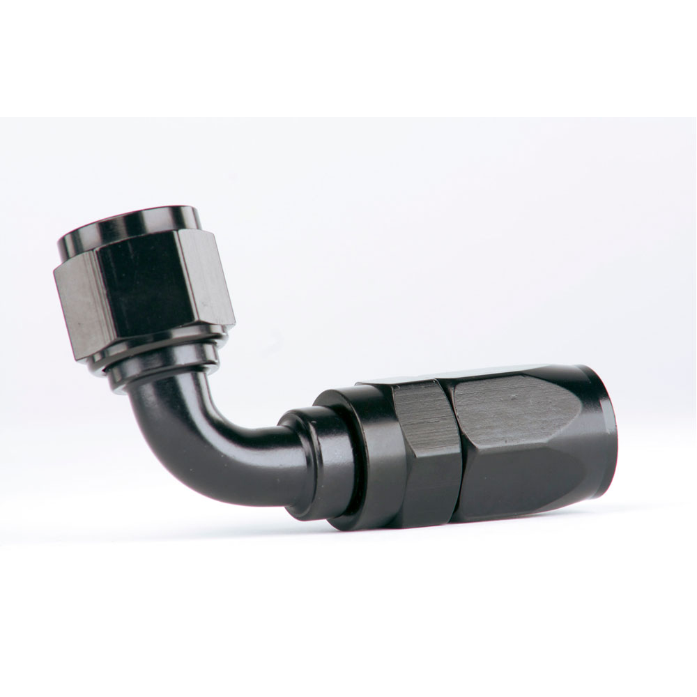 Aeromotive Fuel System Fuel Hose Fitting 15655; Reusable Swivel Black Anodized -08AN 90 deg. -08AN Female 