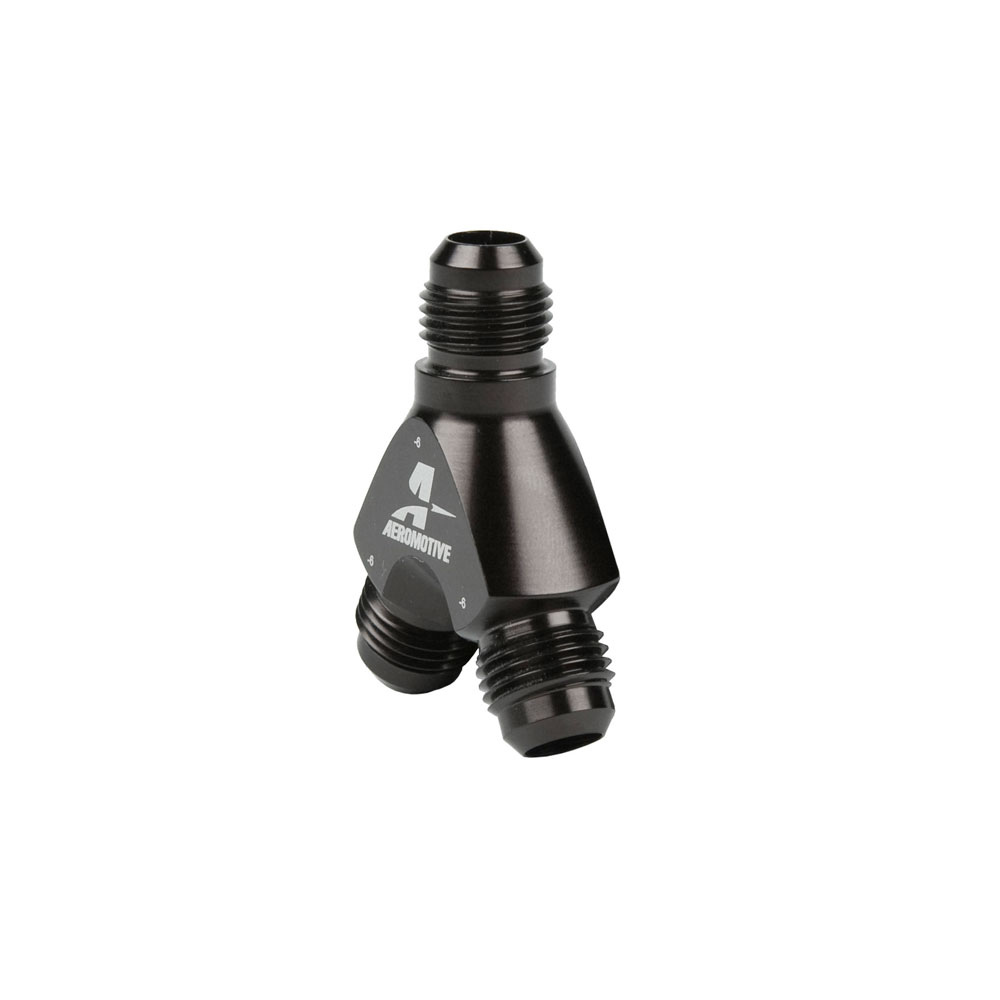 Aeromotive Distribution Blocks 15672; AN to AN Y-Block Black -06AN Male Y Fitting -06AN Male -06AN Male 
