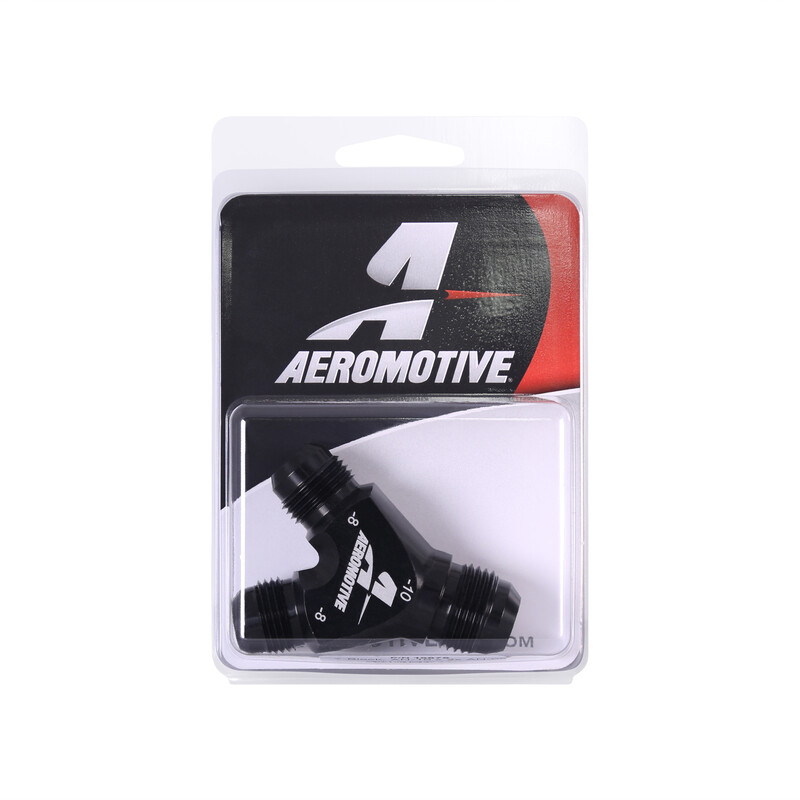 Aeromotive Fuel System Distribution Blocks 15675; AN to AN Y-Block Black -10AN Male Y Fitting -08AN Male -08AN Male 