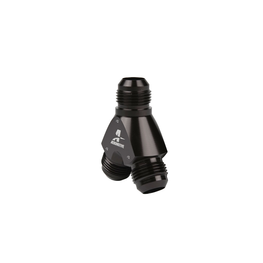 Aeromotive Distribution Blocks 15679; AN to AN Y-Block Black -12AN Male Y Fitting -12AN Male -12AN Male 