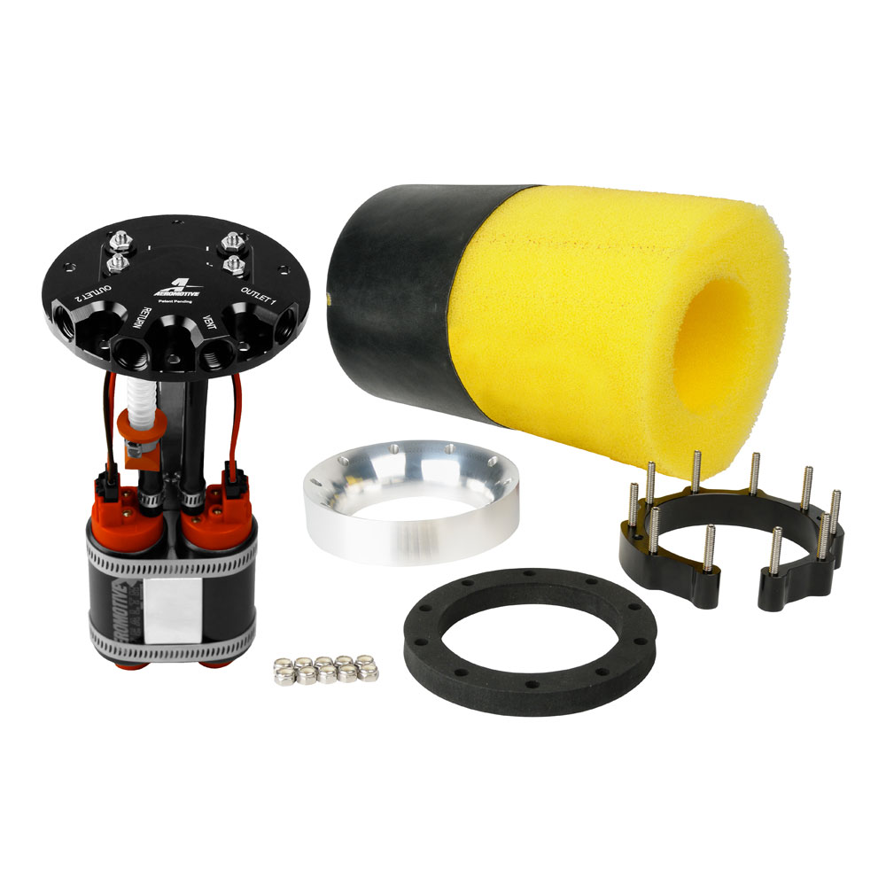 Aeromotive Fuel System Electric Fuel Pump 18309; Phantom Dual 340 LPH 680 LPH @ 40 PSI Black Billet Aluminum Gasoline, E85 