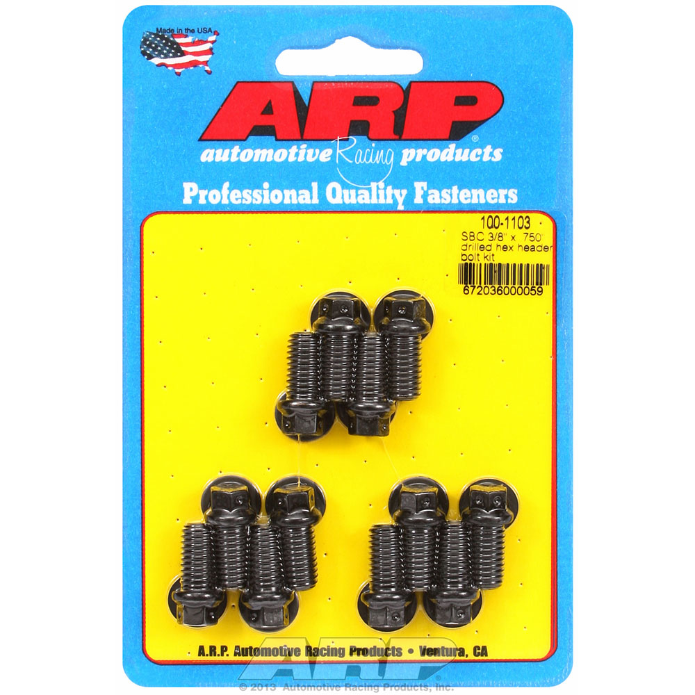 Photo for Automotive Racing Products (ARP) Exhaust Header Bolt Kit 100-1103; 3/8 in. -16 Black Oxide 8740 Chromoly Hex Head for Chevy 262 to 400