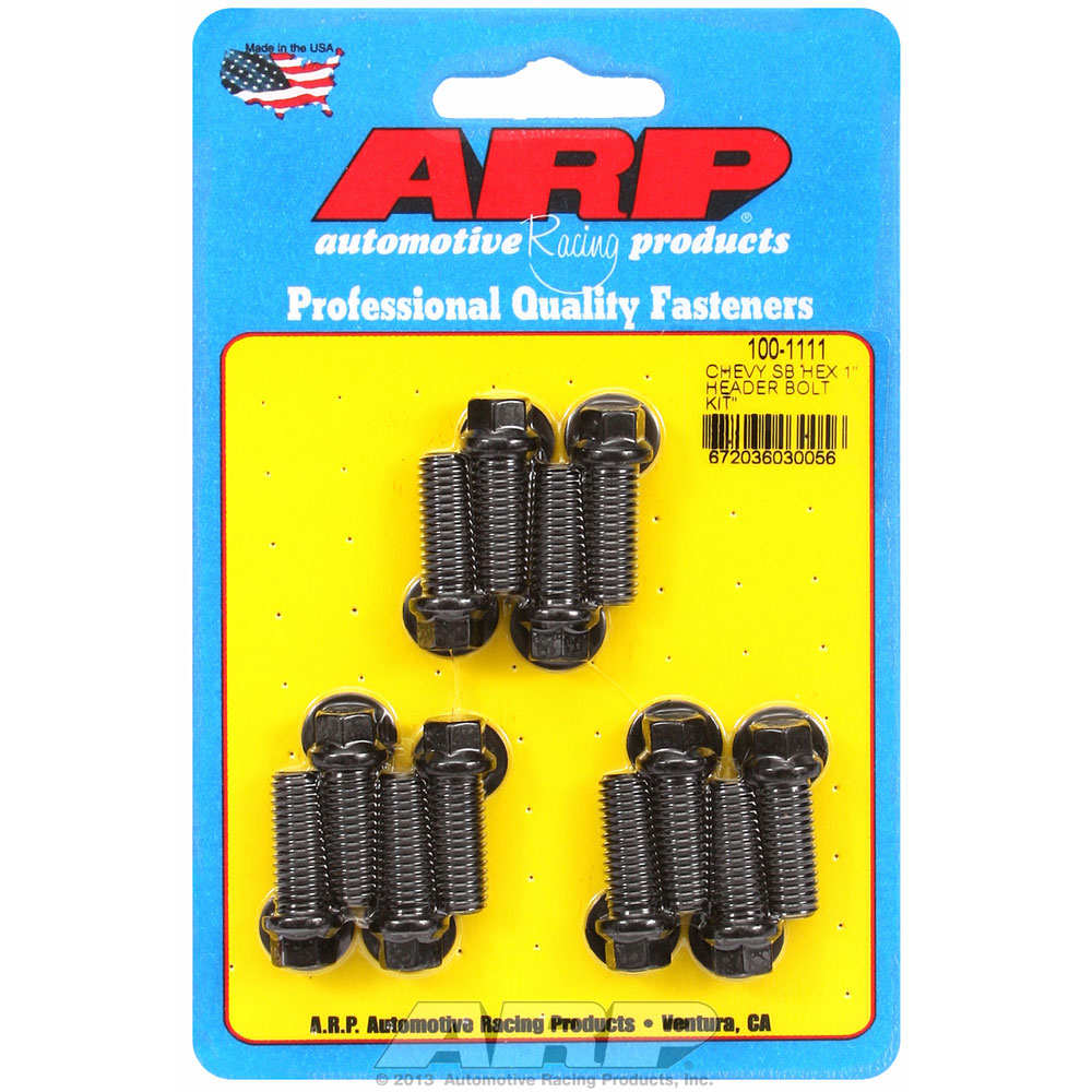 Photo for Automotive Racing Products (ARP) Exhaust Header Bolt Kit 100-1111; 3/8 in. -16 Black Oxide 8740 Chromoly Hex Head for Chevy 262 to 400