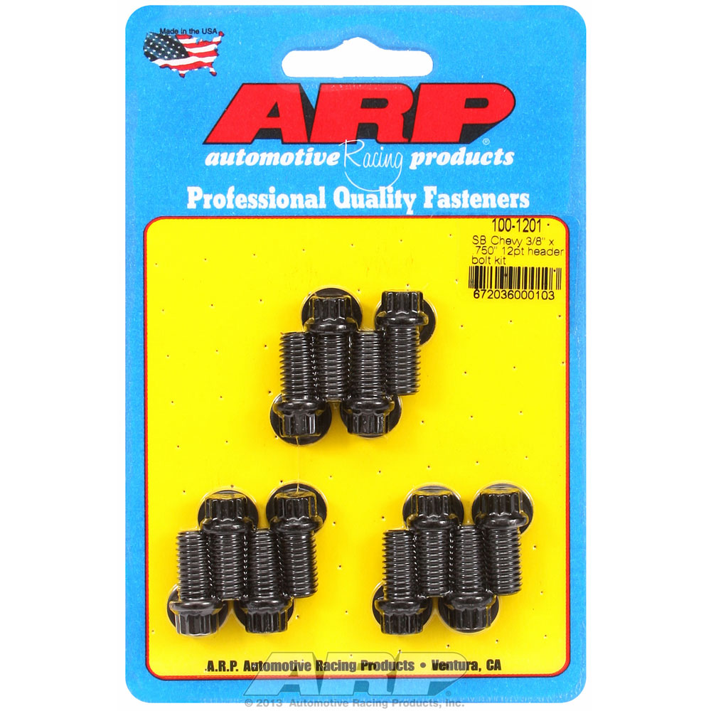 Automotive Racing Products (ARP) Exhaust Header Bolt Kit 100-1201; 3/8 in. -16 Black Oxide 8740 Chromoly 12-Point for Chevy 262 to 400 