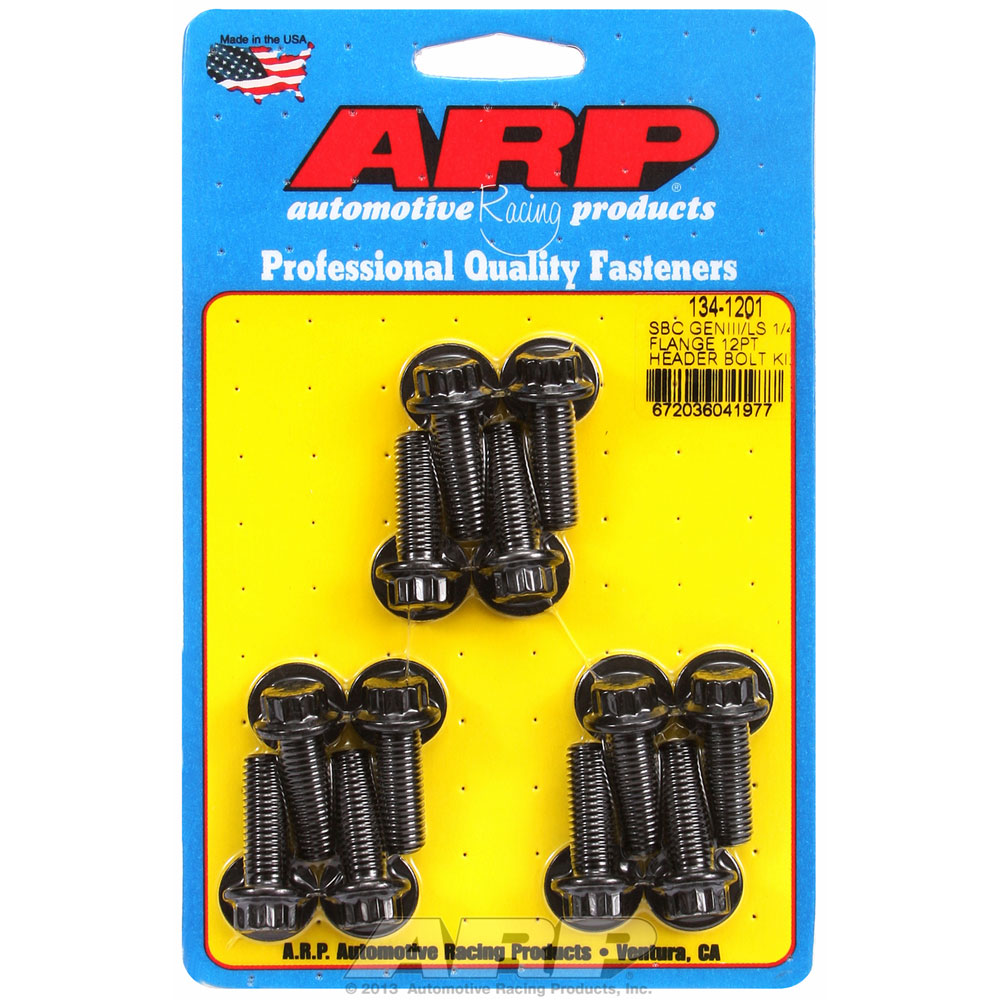 Automotive Racing Products (ARP) Exhaust Header Bolt Kit 134-1201; M8 x 1.25 Black Oxide 8740 Chromoly 12-Point for GM LS 