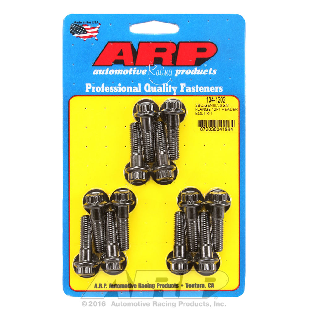 Automotive Racing Products (ARP) Exhaust Header Bolt Kit 134-1202; M8 x 1.25 Black Oxide 8740 Chromoly 12-Point for GM LS 