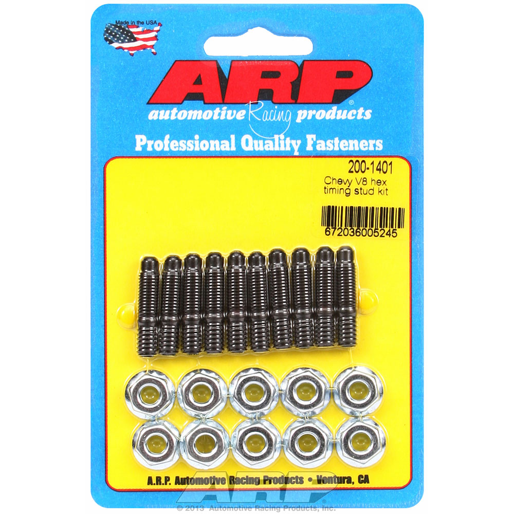 ARP Timing Cover Stud Kit 200-1401; Hex Stud Black Oxide Studs, Cad Plated Nuts 8740 Chromoly for Chevy 262 to 400, 396 to 454 