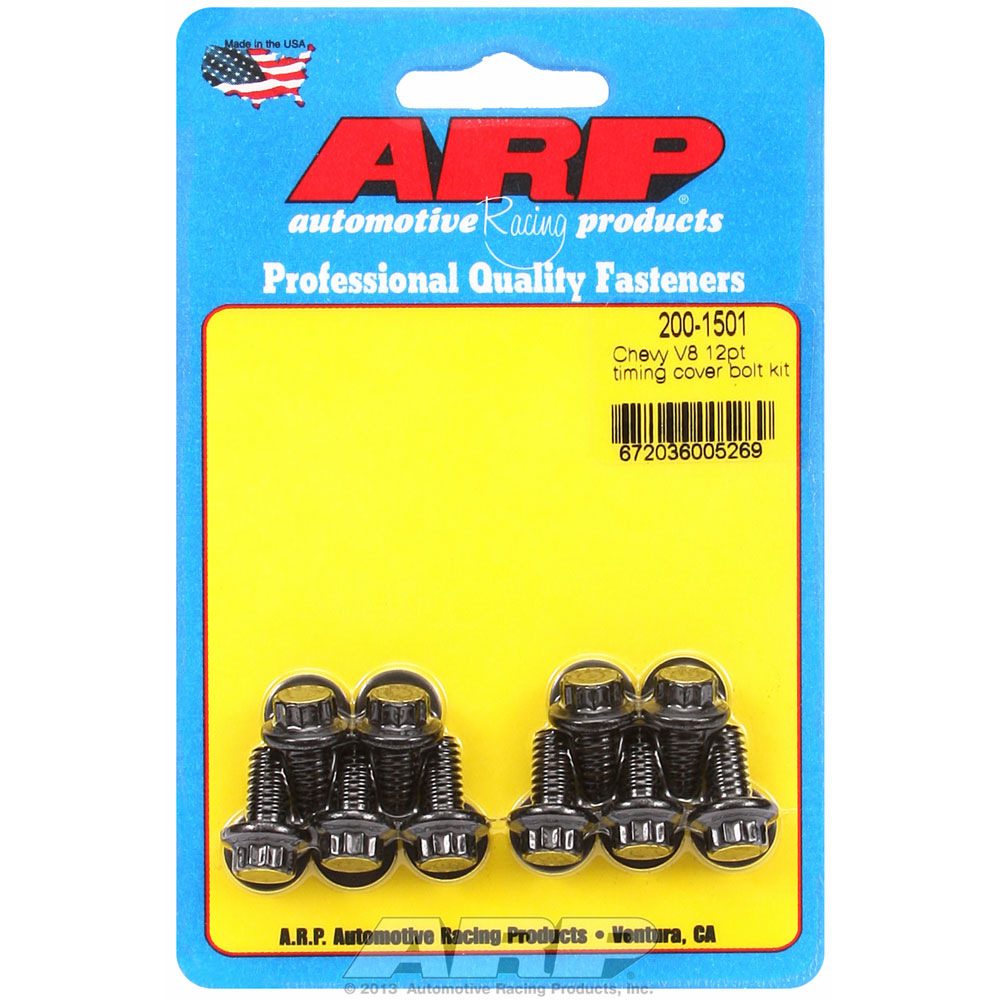 Automotive Racing Products (ARP) Timing Cover Bolt Set 200-1501; Black Oxide 12-Point 8740 Chromoly for Chevy 262 to 400, 396 to 454, 348 to 409 W 