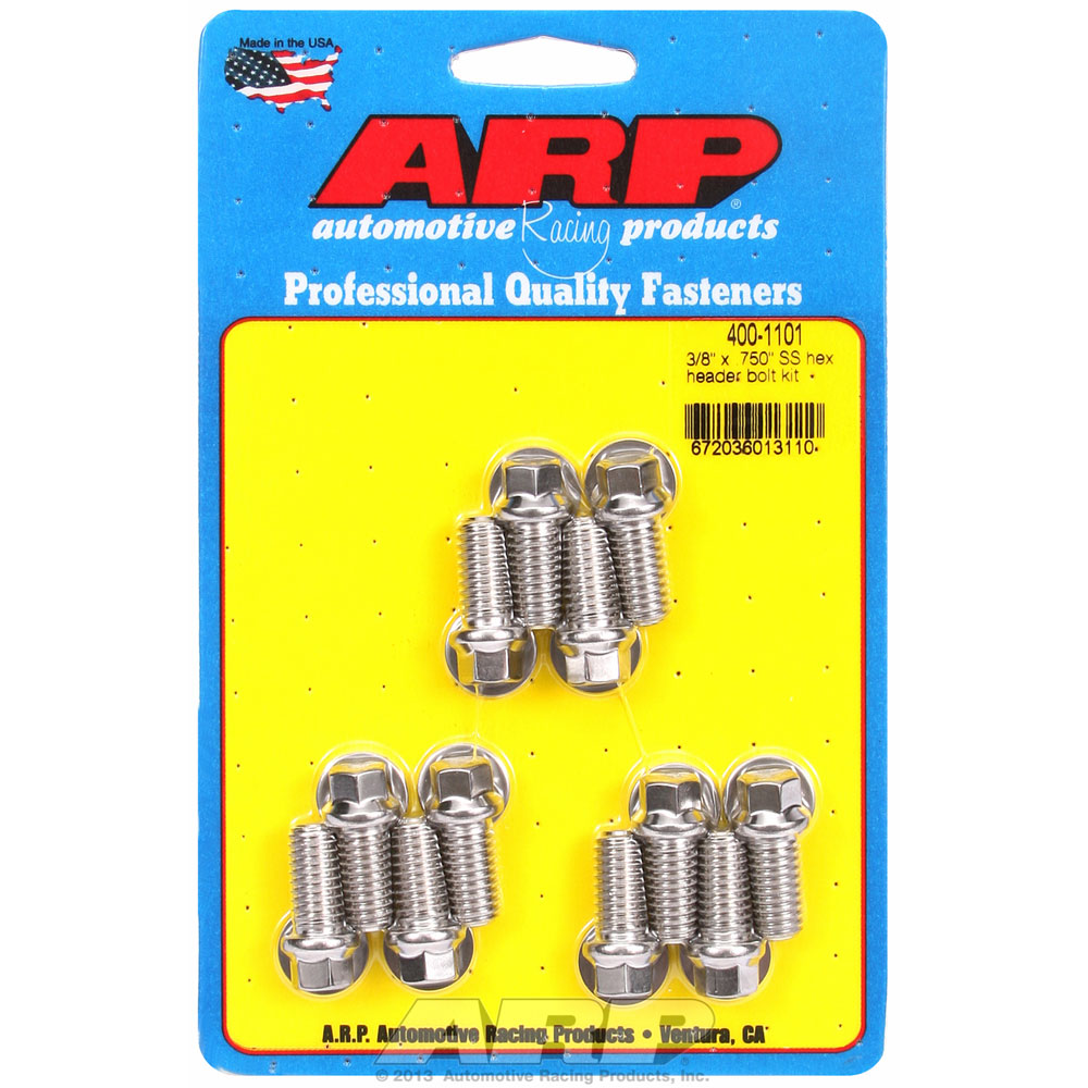 ARP Exhaust Header Bolt Kit 400-1101; 3/8 in.-16 Polished Stainless Steel Hex for Chevy 262 to 400 