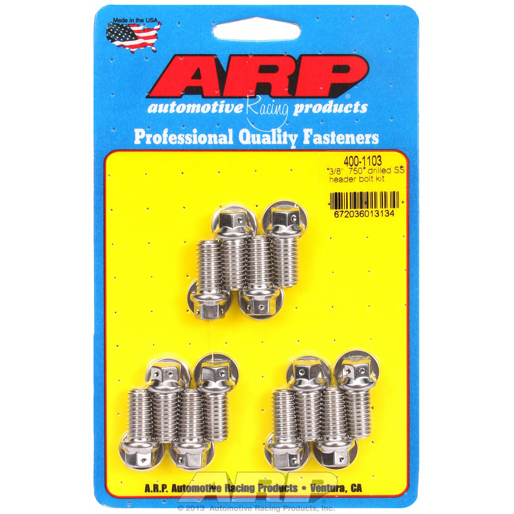 Photo for Automotive Racing Products (ARP) Exhaust Header Bolt Kit 400-1103; 3/8 in. -16 Polished Stainless Steel Hex Head for Chevy 262 to 400