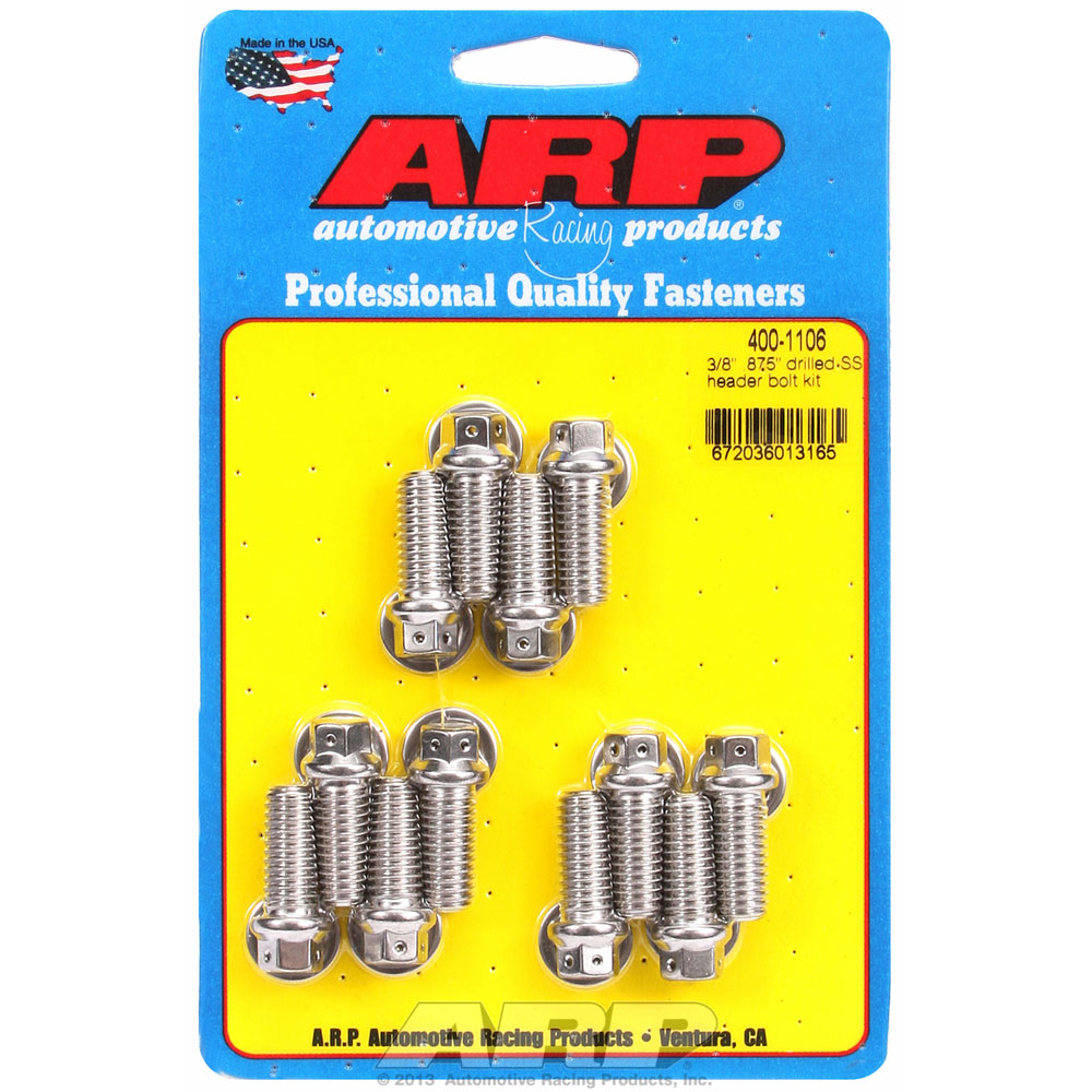 Automotive Racing Products (ARP) Exhaust Header Bolt Kit 400-1106; 3/8 in. -16 Polished Stainless Steel Hex Head 