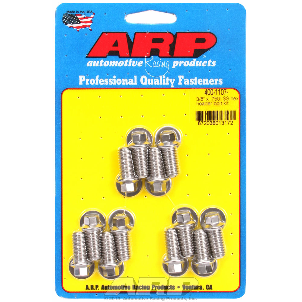 Photo for Automotive Racing Products (ARP) Exhaust Header Bolt Kit 400-1107; Small Head 3/8 in. -16 Polished Stainless Steel Hex Head 