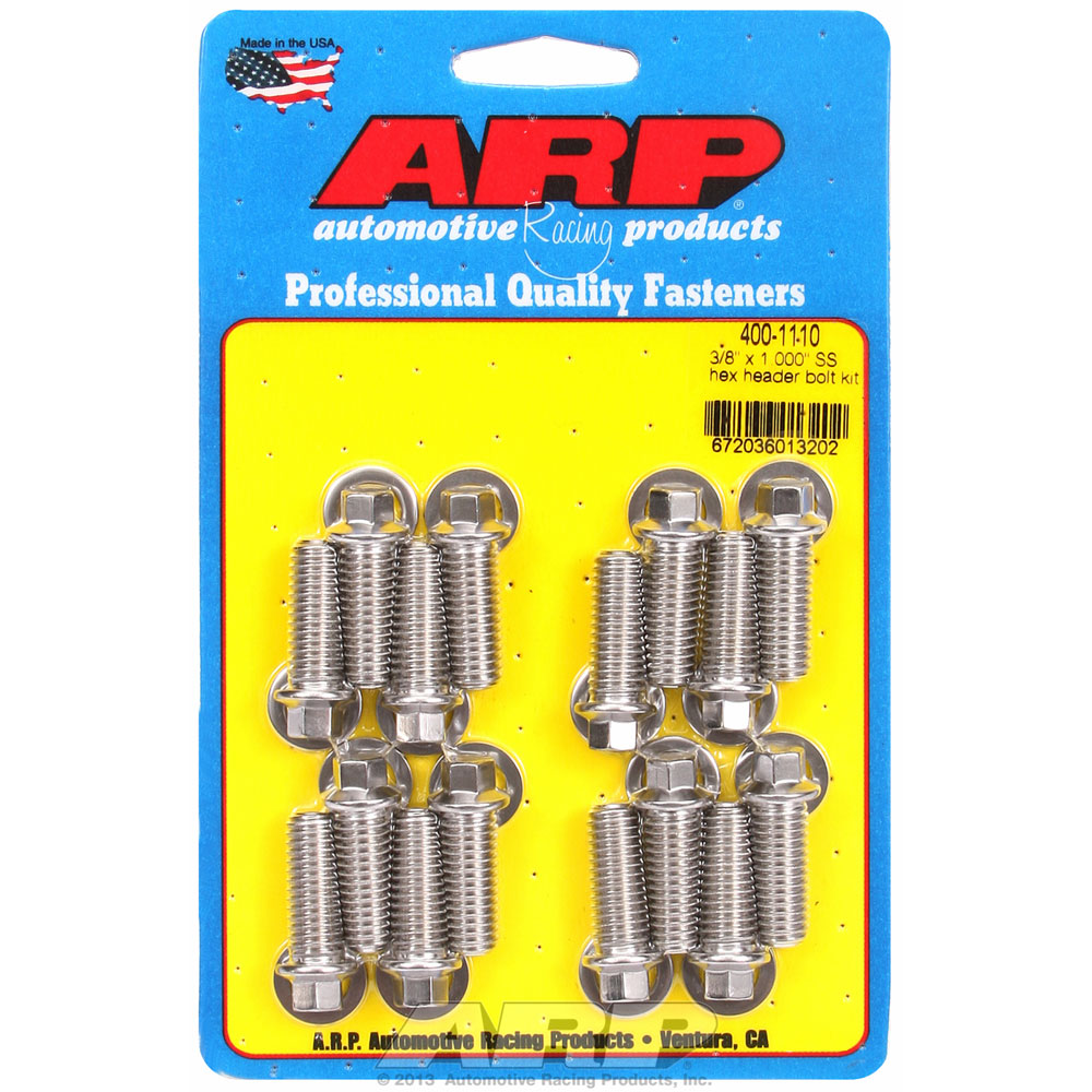 Photo for Automotive Racing Products (ARP) Exhaust Header Bolt Kit 400-1110; Small Head 3/8 in. -16 Polished Stainless Steel Hex Head