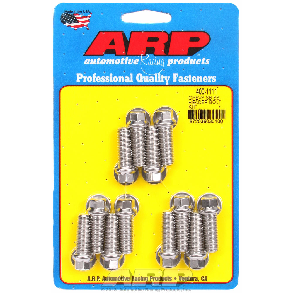 Automotive Racing Products (ARP) Exhaust Header Bolt Kit 400-1111; 3/8 in. -16 Polished Stainless Steel Hex Head for Chevy 262 to 400 