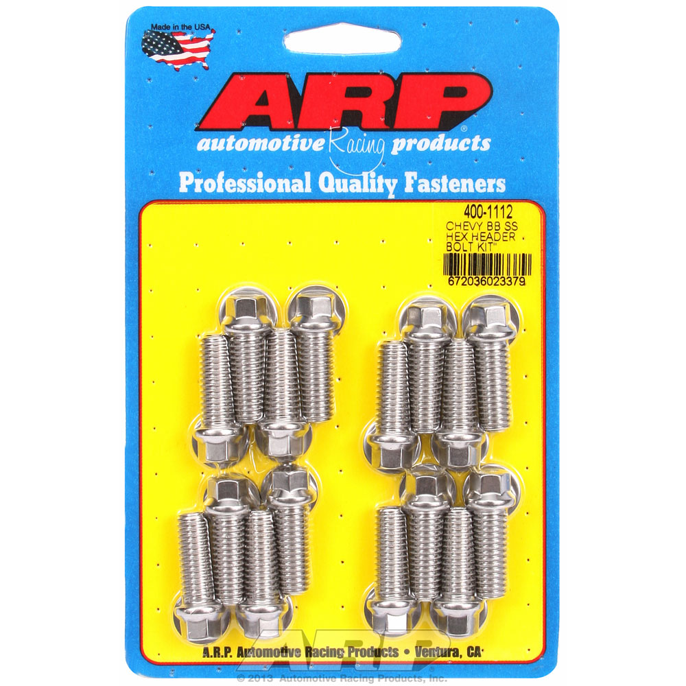 Photo for Automotive Racing Products (ARP) Exhaust Header Bolt Kit 400-1112; 3/8 in. -16 Polished Stainless Steel Hex Head for Chevy 396 to 454 