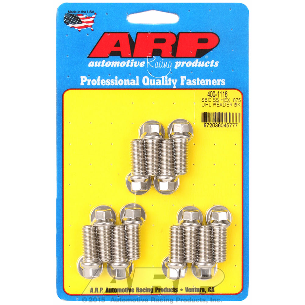 Photo for Automotive Racing Products (ARP) Exhaust Header Bolt Kit 400-1116; 3/8 in. -16 Polished Stainless Steel Hex Head for Chevy 262 to 400