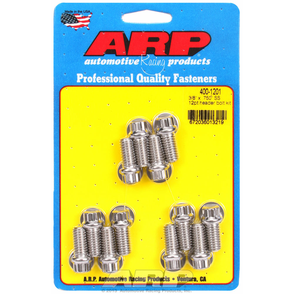 ARP Exhaust Header Bolt Kit 400-1201; 3/8 in.-16 Polished Stainless Steel 12-Point for Chevy 262 to 400 
