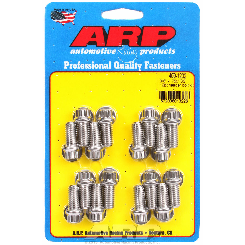 Photo for Automotive Racing Products (ARP) Exhaust Header Bolt Kit 400-1202; 3/8 in. -16 Polished Stainless Steel 12-Point for Chevy, Ford 396 to 454, 221 to 460 