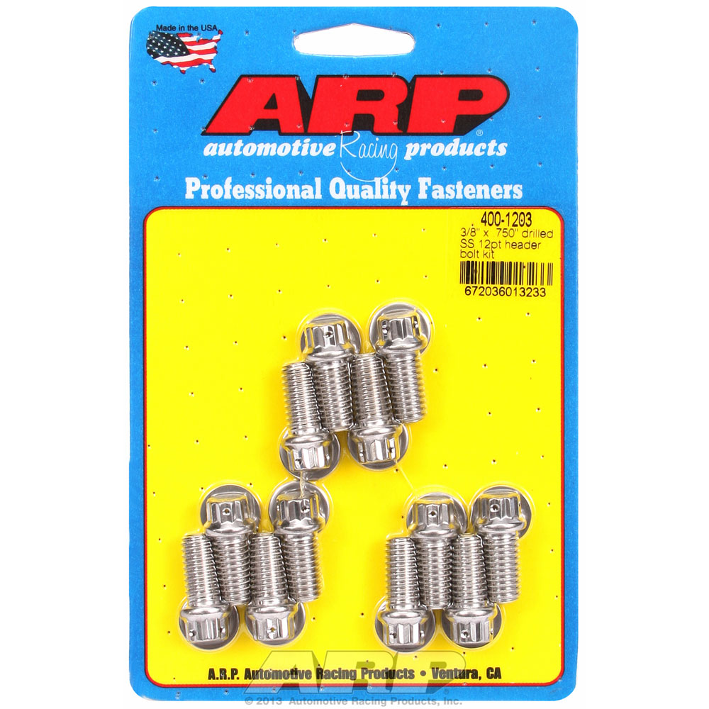Automotive Racing Products (ARP) Exhaust Header Bolt Kit 400-1203; 3/8 in. -16 Polished Stainless Steel 12-Point for Chevy 262 to 400 