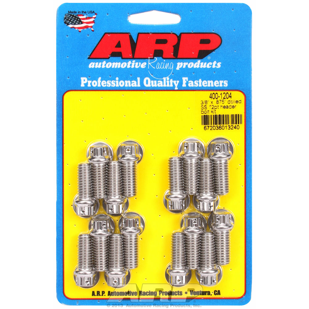 Photo for Automotive Racing Products (ARP) Exhaust Header Bolt Kit 400-1204; 3/8 in. -16 Polished Stainless Steel 12-Point for Chevy 396 to 454