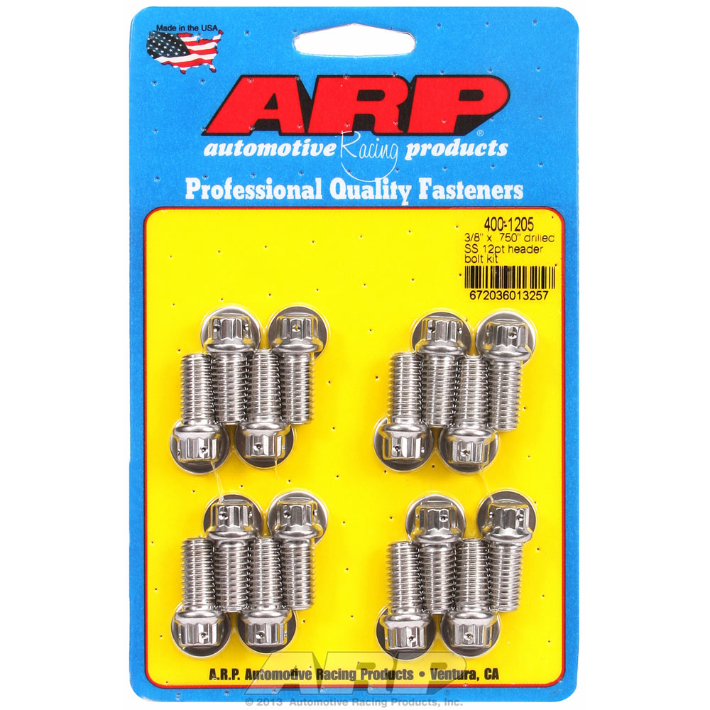 Automotive Racing Products (ARP) Exhaust Header Bolt Kit 400-1205; 3/8 in. -16 Polished Stainless Steel 12-Point 