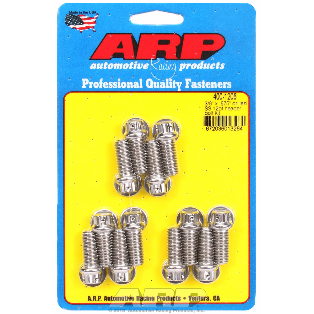 Photo for Automotive Racing Products (ARP) Exhaust Header Bolt Kit 400-1206; 3/8 in. -16 Polished Stainless Steel 12-Point