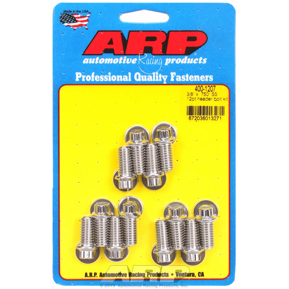Automotive Racing Products (ARP) Exhaust Header Bolt Kit 400-1207; Small Head 3/8 in. -16 Polished Stainless Steel 12-Point 