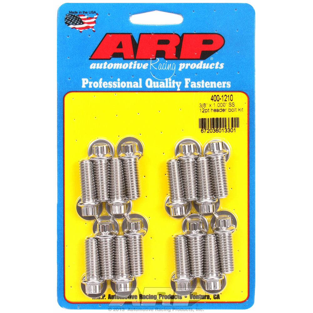Automotive Racing Products (ARP) Exhaust Header Bolt Kit 400-1210; Small Head 3/8 in. -16 Polished Stainless Steel 12-Point 